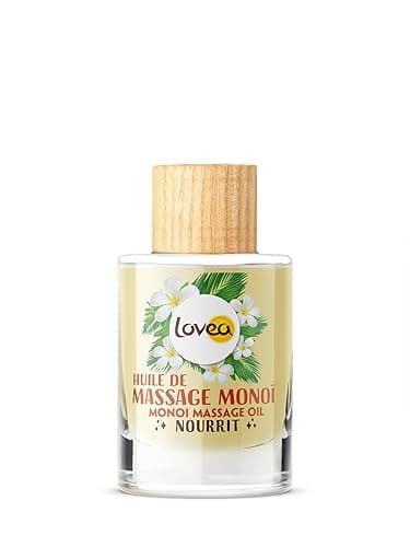 LOVEA - Huile de Massage Corps Multi-Usages - Monoï - Nourrit - Tous Types de Peaux - 97% d'Origine Naturelle - Sans Colorant - Vegan - Fabriqué en France - 50 ml